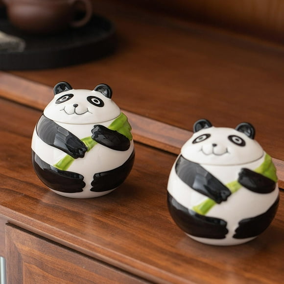 Lata de café, té, Panda, decoración bonita para el hogar, contenedor de té de mesa de cerámica, tarro de té para jardín, Patio, hogar y oficina, 2 CUTICAT bote de café