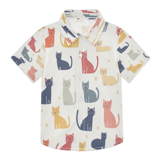 Boys Button-Down Shirt Short Sleeve Shirt Tops for 3Y Cat Pattern