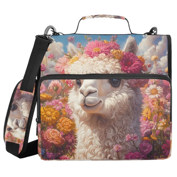 3 Ring Zipper Binder with Shoulder Strap Waterproof Trapper Keeper 2 Inch D-Ring 500 Sheets Capacity Alpaca and Flower