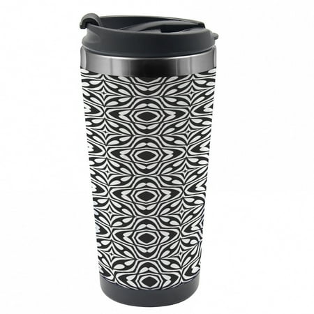 

Abstract Travel Mug Retro Monotone Drop Rounds Steel Thermal Cup 16 oz by Ambesonne