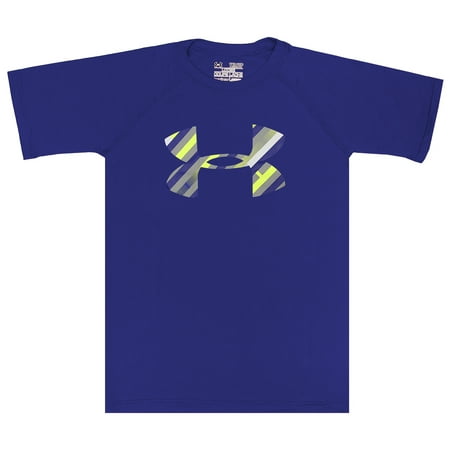 Under Armour Boys' UA Tech Printed Big Logo Short Sleeve T-Shirt Royal Blue/Hi Vis Yellow/Steel (Best Tech Under 25)