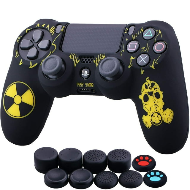 YoRHa Étui de Protection en Silicone pour Sculpture au Laser pour Sony PS4/slim/Pro Dualshock 4 Manette x 1 (Rayonnement) avec Prises pour Pouces x 10