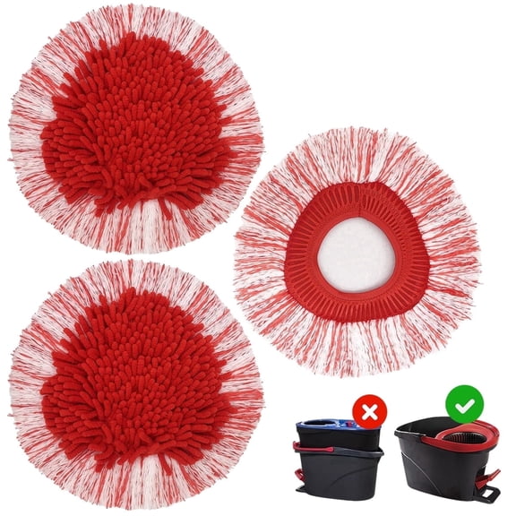 3-Pack Chenille Spin Mop Refills Compatible with O-Cedar EasyWring 1-Tank System, Washable Reusable Mop Replacement Heads for Hardwood, Tile, Laminate and Marble Sealed Floors