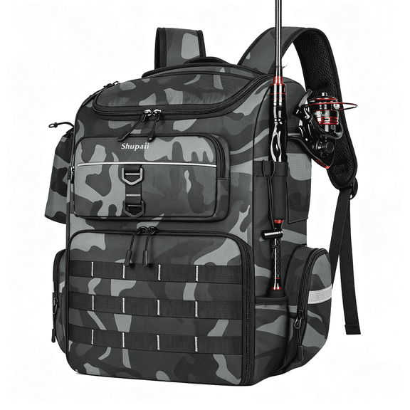AOMRCOL Fishing Backpack with 2 Rod Holders ,Large Water Resistant Tackle Storage Bag for Fishing Gear ,Fishing Bag Gifts for Men Spacious Fishing Back Pack