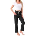 thumbnail image 2 of Pantalones de lounge para mujeres INSPIRE CHIC de algodón, rectos, con cintura elástica, cordón y bolsillo, pijama deportivo para dormir, ropa de noche, color negro, 2 of 6