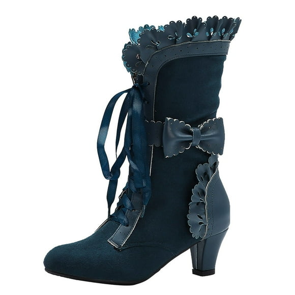 WEAIXIMIUNG Flat Ankle Boots for Women No Heel Memory Foam Womens Shoes Plus Size Lace Bow High Thick Heel Front Lace Up Plus Size Womens Short Boots