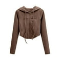 thumbnail image 3 of Women's Zip Up Hoodie Cropped Sweatshirt Y2K Tops Fall Outfits 2025 Trendy Casual Jackets,Color:Brown,Size:M, 3 of 4