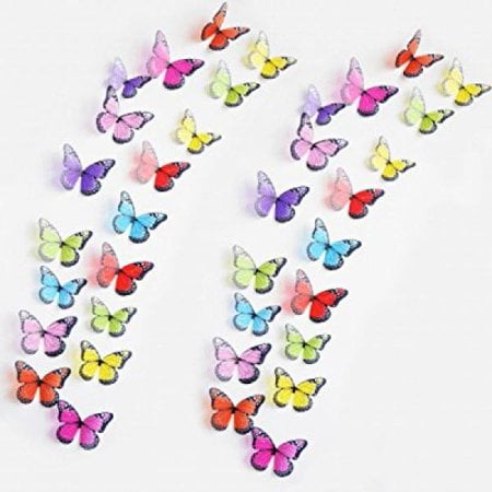 Elecmotive 36 Pcs 3D Colorful Crystal Butterfly Wall Stickers With Adhesive Art 