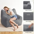 thumbnail image 6 of Lusimo Bean Bag Chair for Adults Teens, 3FT Lazy Memory Foam Bean Bag Sofa for Bedrooms, Cat-Ear Design Couch with Corduroy Washable Cover, Lounge Chairs with Pocket for Gaming, Reading, Gray, 6 of 11
