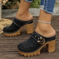 thumbnail image 3 of Mules for Women Lug Sole Platform High Heels Slip on Backless Sandals Boho Flower Hollow out Breathale Summer Dress Shoes Slippers Black Size 7.5, 3 of 6