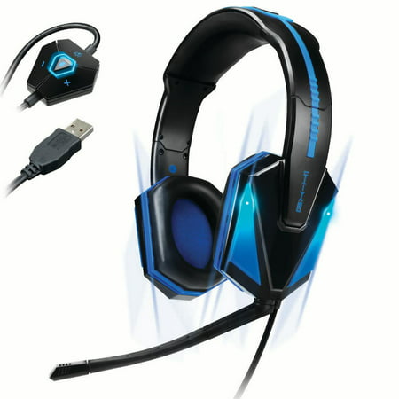 (REFURBISHED) ENHANCE Gaming Headset with 7.1 Virtual Surround Sound , Blue LED Lighting , In-Line Volume Control , Plug-and-Play USB - Great for FPS and MOBA PC Games (Overwatch, PUBG, (Best Fps Games On Iphone)