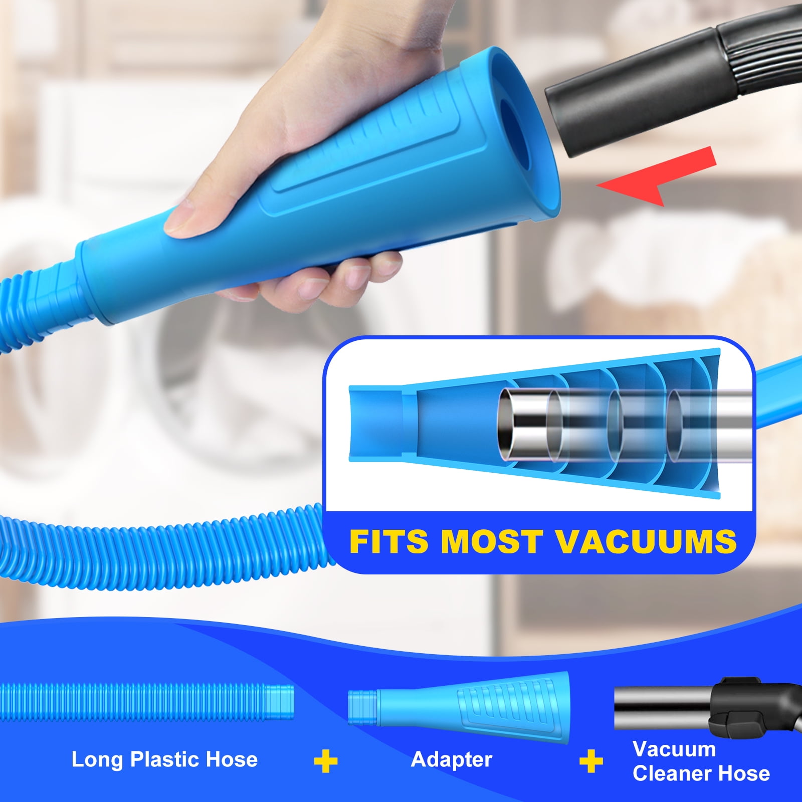 PetOde Dryer Vent Cleaner Kit Dryer Lint Vacuum Attachment with Stretch  Universal Connector, Dryer Vent Cleaning Tool Vacuum Hose Lint Remover, Blue
