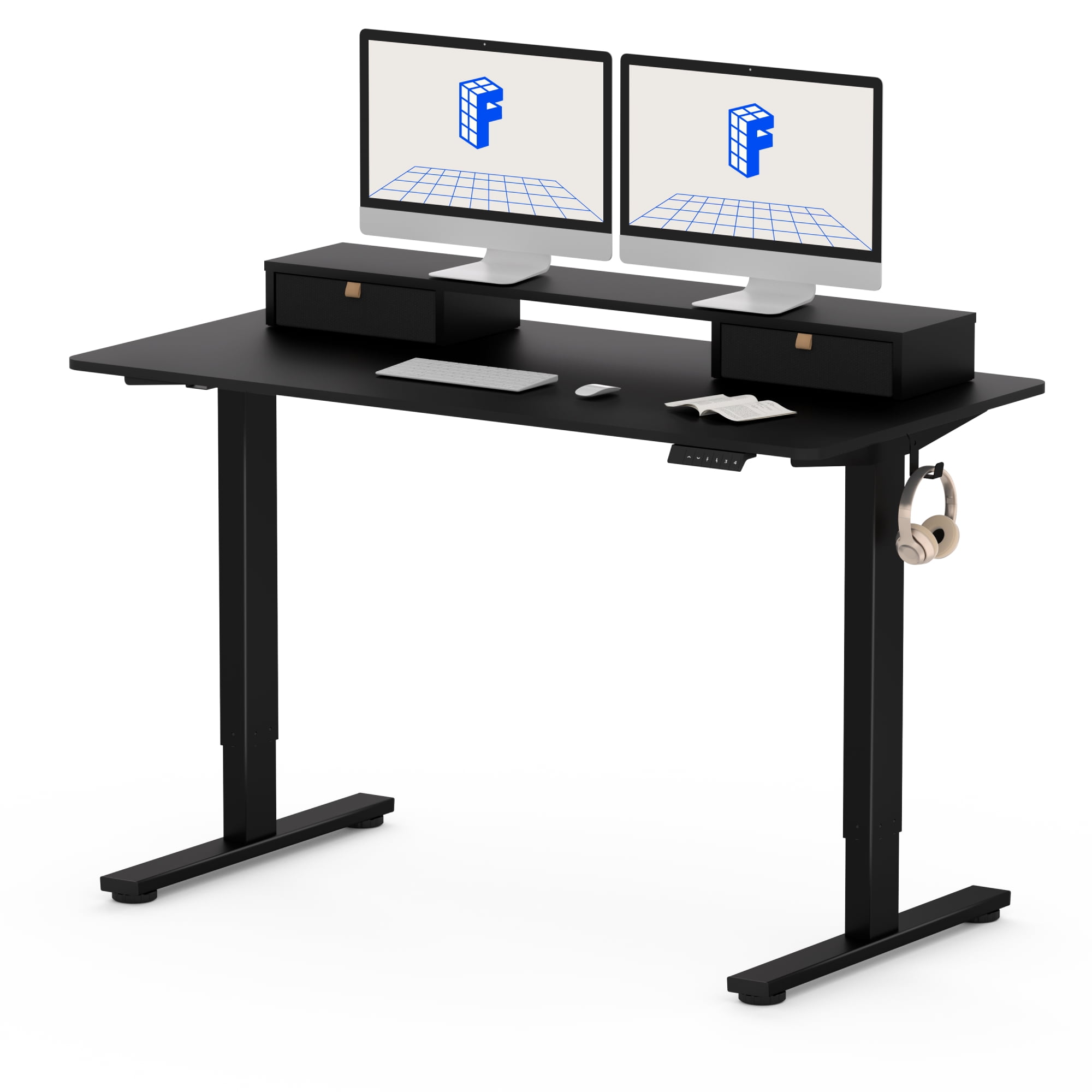 FlexiSpot 55"x24" Electric Standing Desk with One-Piece Desktop, 2 Removable Drawers, Headphone Hook, 4 Height Memory Presets, 250lbs Capacity Ergonomic Sit Stand Desk with Monitor Stand