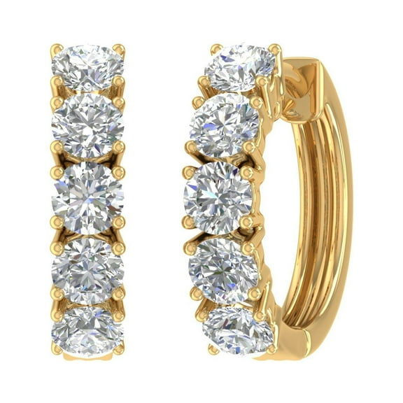 2 Carat (ctw) 14K Yellow Gold Round White Diamond Ladies Huggies Hoop Earrings (I1-I2 Clarity)