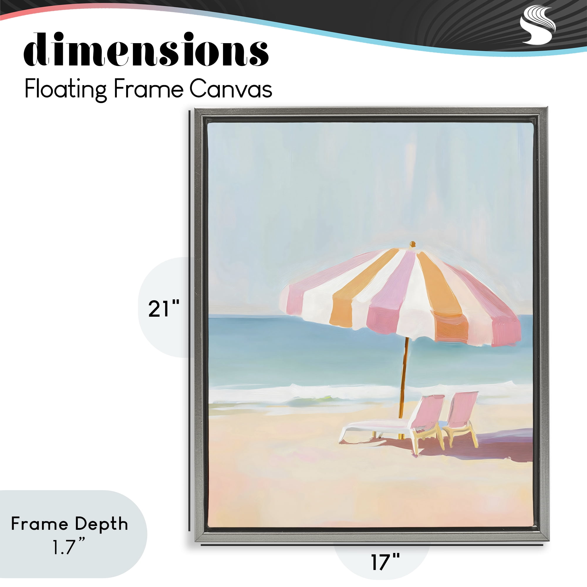Stupell Industries Striped Umbrella & Chairs Gray Framed Floater Canvas Wall Art, design by The Prints Vibe