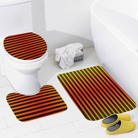 3D Abstract Lines Bathroom Rug Set of 3, No Silp Washable Cover Floor Rug Decorations for Kitchen Bathroom Bedroom