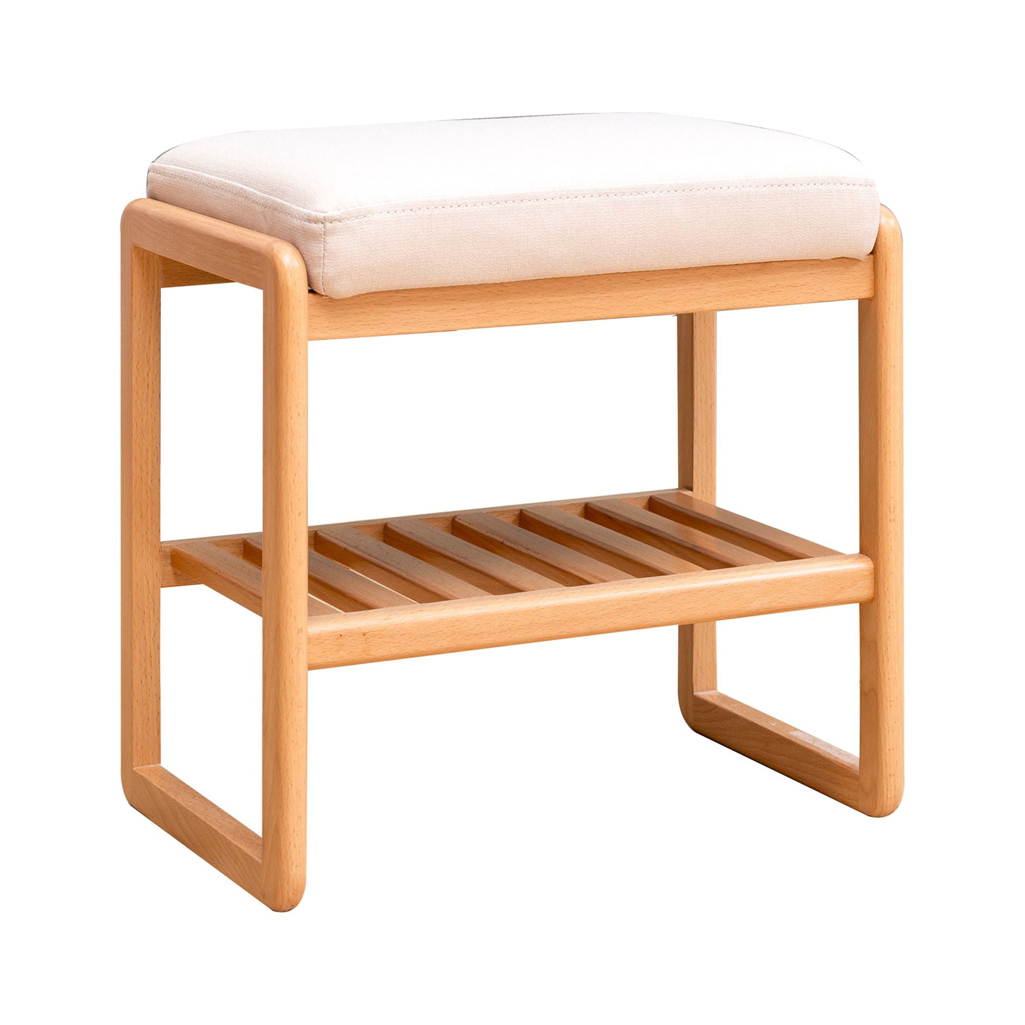Solid Wood Shoe Bench with High-Rebound Sponge Cushion, Entryway Storage Rack and Seating Organizer for Hallway Bedroom, Natural