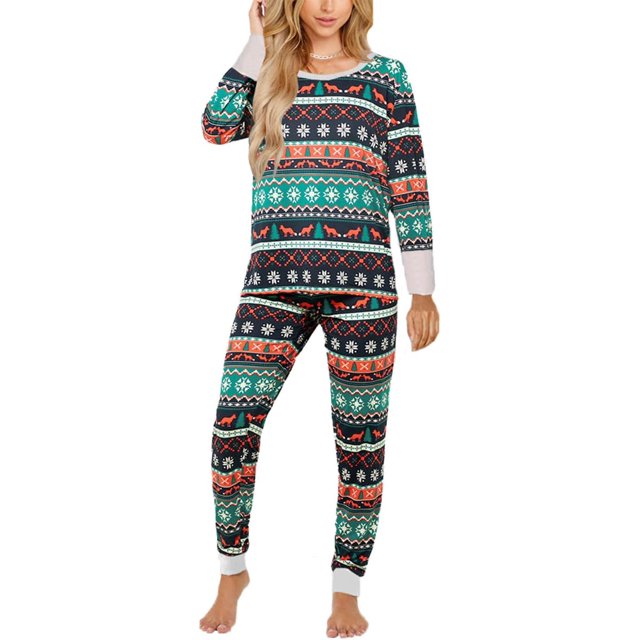 Asskyus Women’s Pajamas Tops and Pants Sets Cotton Racks, Ladies Long Sleeve Pants Christmas Printing