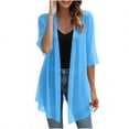 thumbnail image 3 of Jsaierl Women Elegant Short Sleeve Chiffon Kimono Cardigan, Loose Open Front Flowy Outerwear, Stylish Sheer Sunscreen Coat for Dating Shopping Summer Daily, 3 of 10