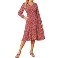 thumbnail image 2 of INSPIRE CHIC Women's Fall Dresses Long Sleeve V Neck Floral Boho Flowy Midi Dress S Red, 2 of 6