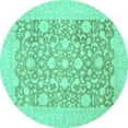 thumbnail image 1 of Ahgly Company Indoor Round Oriental Turquoise Blue Traditional Area Rugs, 3' Round, 1 of 4