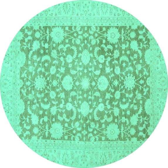 Ahgly Company Indoor Round Oriental Turquoise Blue Traditional Area Rugs, 3' Round