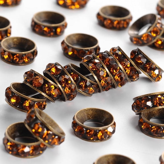 Brass Rhinestone Spacer Beads Grade A Rondelle Antique Bronze Metal Color Coffee 10x4.2mm Hole: 4.2mm