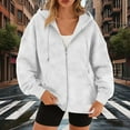 thumbnail image 2 of SwiftWear Women's Faux Suede Jacket Oversized Hooded Zip Up Sweatshirts Casual Outerwear​​ Fashion, White, 2 of 7