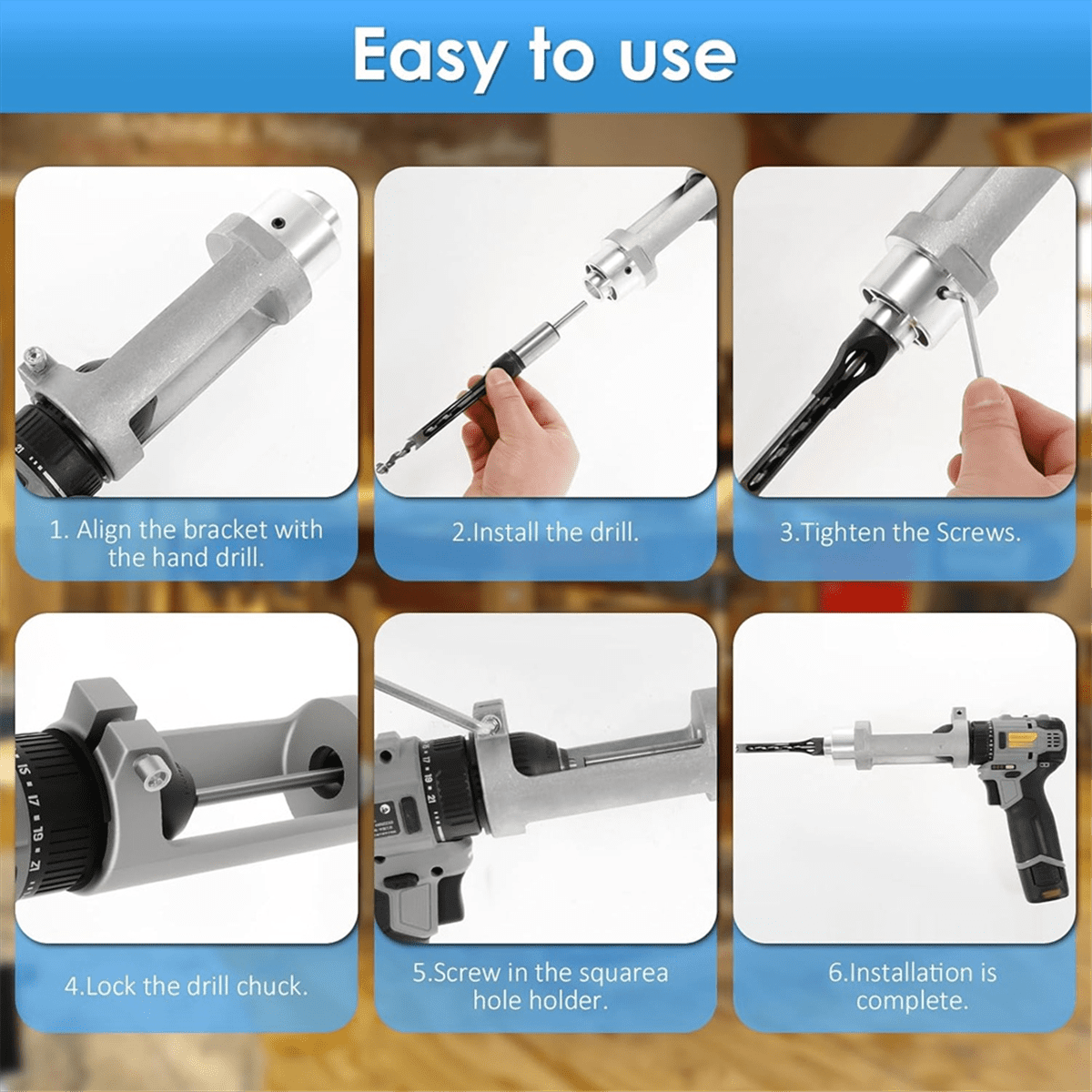 Square Hole Drill Bit Adapter with Drill Bits, Mortising Attachment,Hole Drill Fixing Holder, Power Tool for Woodworking