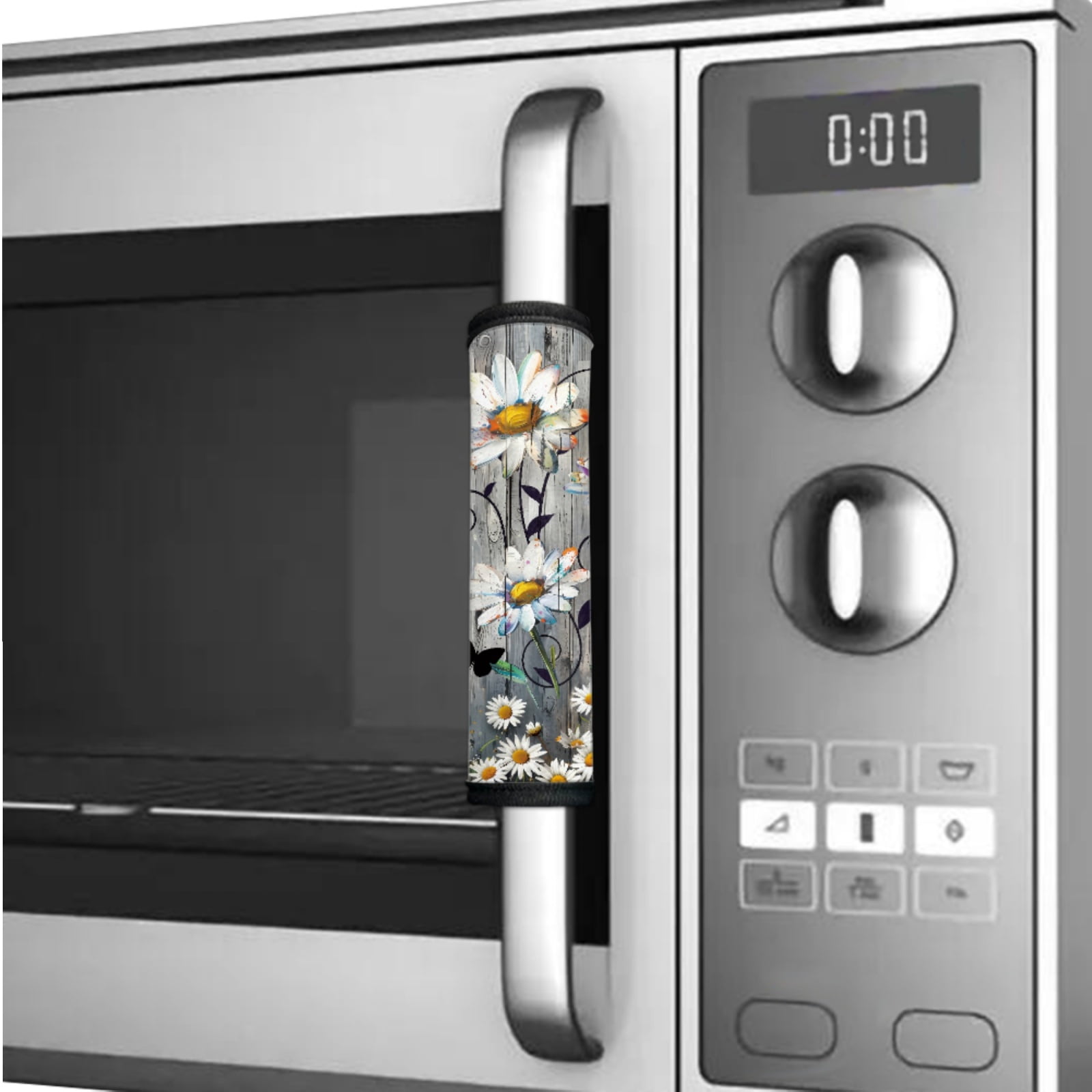 SEANATIVE 6 PCS Refrigerator Door Handle Covers Washable Kitchen Appliance Decor Handles Anti-Skid Universal Gloves for Fridge Kitchen Cabinet Oven, Daisy Wood Grain Butterfly Gray