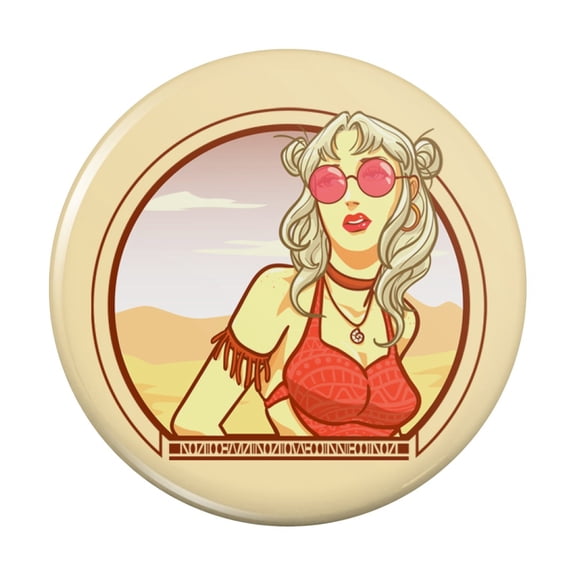 Boho Chic Bohemian  Fashionable Hippie Woman In Desert Kitchen Refrigerator Locker Button Magnet
