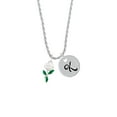 thumbnail image 2 of Delight Jewelry White Flower Silvertone Script Initial Disc - K - Charm Necklace, 20"+3", 2 of 4