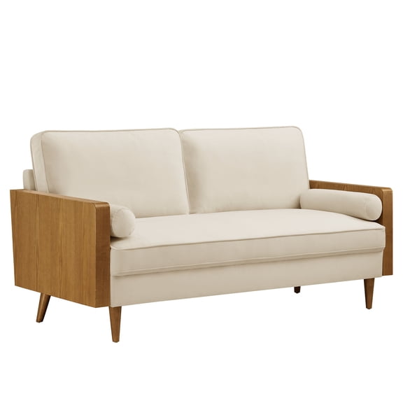 Modway Kellan Performance Velvet Upholstered 3-Seater Sofa in Walnut/Alabaster