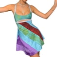 thumbnail image 1 of (Video disponible) Color L Falda con tirantes sexy de corte bajo y cuello halter con estampado de bloques de color para mujer, 1 of 8