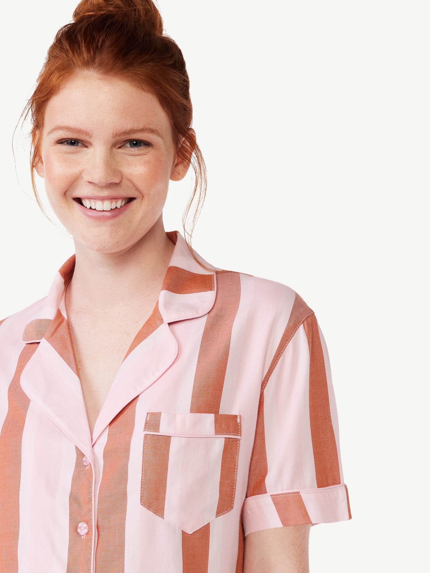 Joyspun Women's Woven Notch Collar Pajama Top, Sizes S to 3X