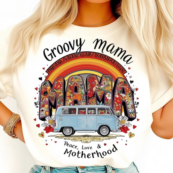 Groovy Mama Shirt, Retro Hippie Van Tee, Boho Floral Mom T-Shirt, Peace Love Funky Mama Shirt, 70s Aesthetic Motherhood Graphic Tee