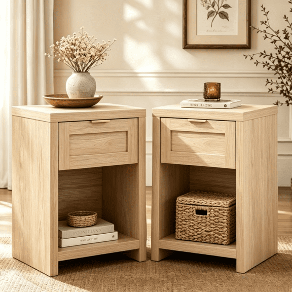 ARKANTOS Large Nightstand Set of 2, Farmhouse Style Bedside Tables, for Bedroom and Living Room, Light Oak