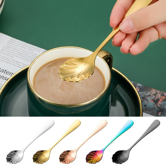 Stainless Steel Sugar Spoon, Fan Shaped Stirring Spoon, 304 Grade Mirror Polished 5.82" Length for Granulated Sugar, Non-tarnish & Dishwasher Safe for Easy Care, Ideal for Coffee Shops,