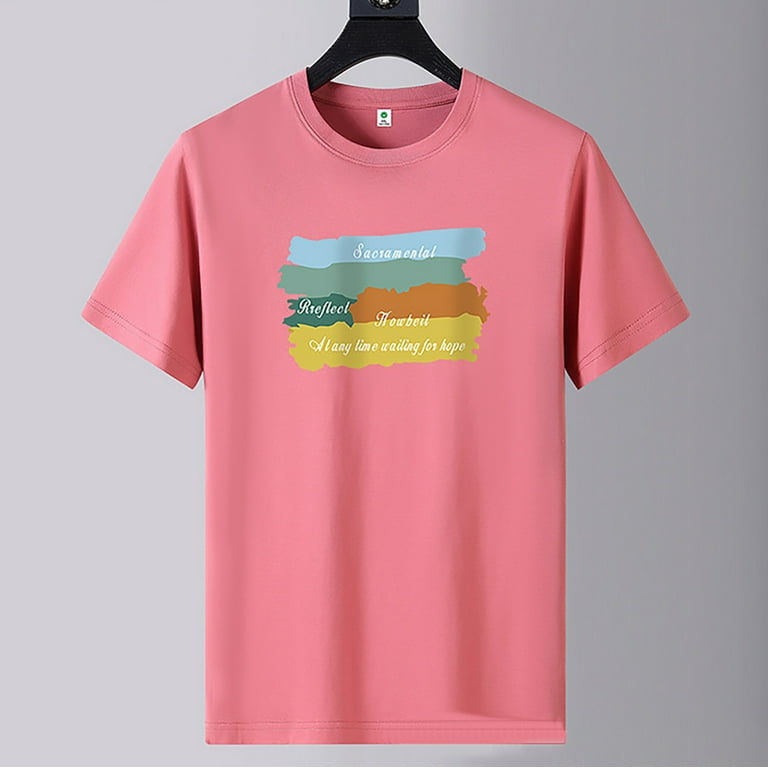 B91xZ Mens Workout Shirts Short Sleeve Round Neck T-Shirt Soft Lightweight  Shirt Tops,Pink XXL