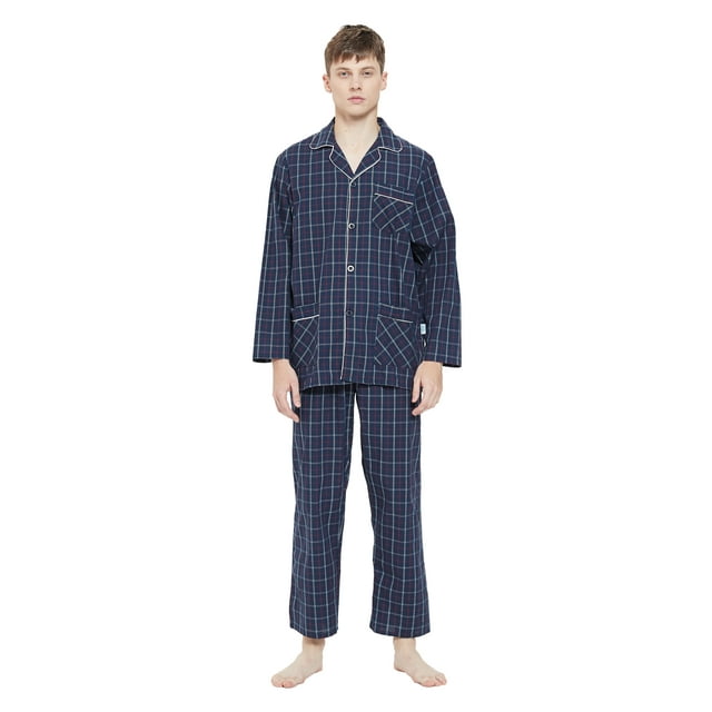 GLOBAL Conjunto de Pijama de Tejido Liso de Manga Larga para Hombre, Ropa de Dormir de Algodón, Ropa de Dormir Cómoda, Línea Roja a Cuadros XXL