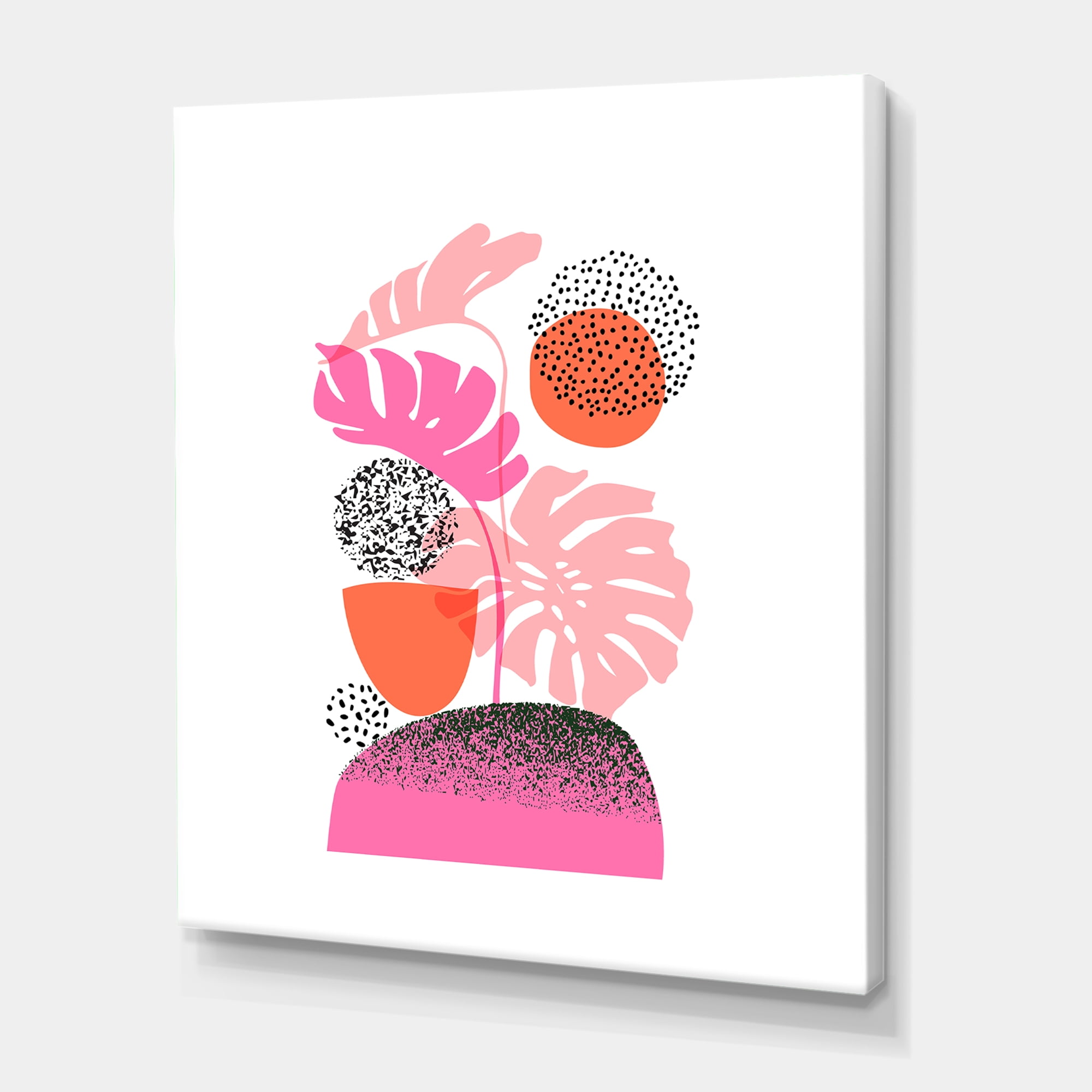 Designart ' Geometric Sun and Moon Shapes With Tropical Leaves ' Modern Canvas Wall Art Print