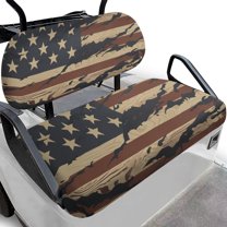 POLERO Universal Golf Cart Seat Covers Compatible with Ezgo Txt Front Seats, Brown American Flag Print Golf Cart Bench Seat Covers Breathable No Staples Needed