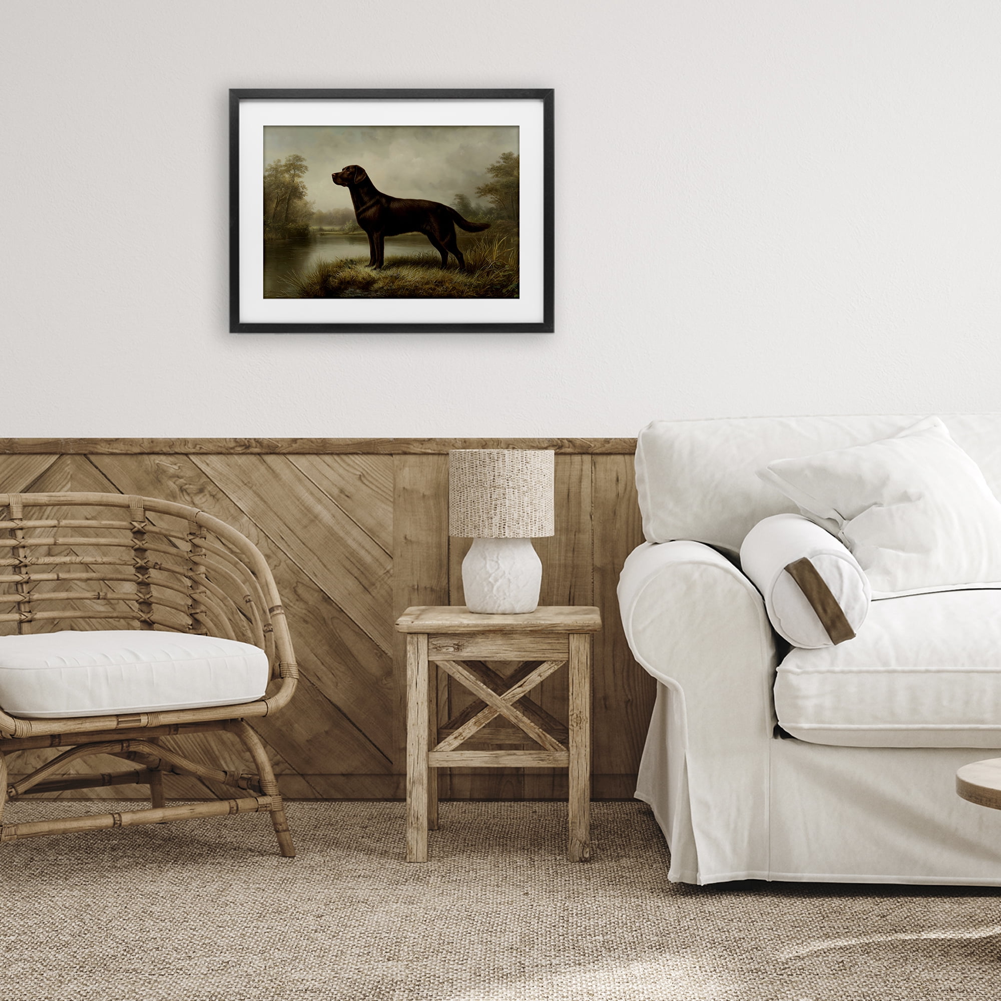 Stupell Industries On Alert Chocolate Lab Black Framed Print Under Glass, design by Petal Prints Design