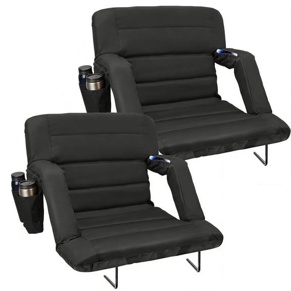DKMOCO 2PCS 25" Wide Stadium Seats with Back Support, Folding Bleacher Chairs, Portable Cushioned Seats with Side Storage Bags, for Outdoor Sports & Events