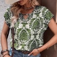 thumbnail image 3 of Dolkfu Short Sleeve Summer Tops for Women Green Pull-on Boho Keyhole Neck Blouses & Tops Geometric Paisley Retro Pullover Green,L, 3 of 4