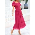 thumbnail image 4 of PRETTYGARDEN Women's Smocked Tulle Midi Dress Summer Square Neck Puffy Short Sleeve Ruffle Wedding Guest Party Dresses, 4 of 10