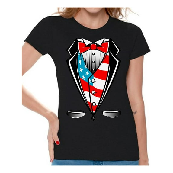 Awkward Styles Women's Tuxedo American Flag Graphic T-shirt Tops USA Patriotic