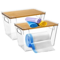2 Pcs Trash Bag Dispenser,Acrylic Garbage Bags Dispenser with Bamboo Top,Stackable Storage Containers,Clear Trash Bag Organizers for Kitchen,Laundry Room,Pantry