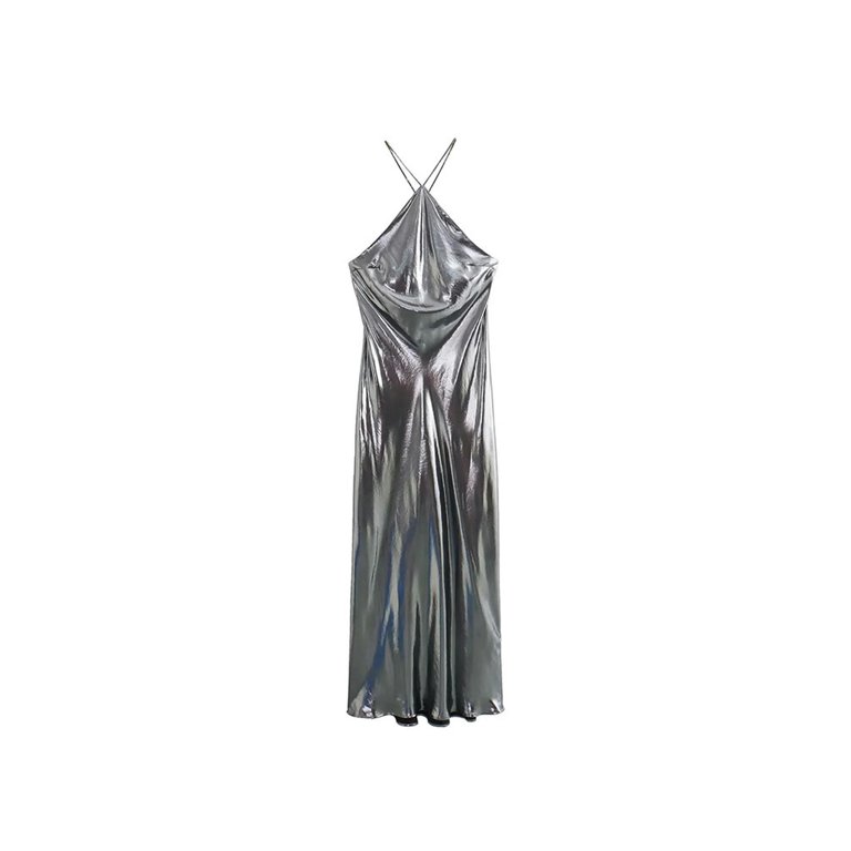 sachin and babi light blue dress GLOW BABY BACKLESS METALLIC MAXI DRESS IN SILVER  AKIRA