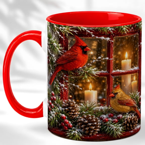 Christmas Cardinal Coffee Mug, Winter Bird Mug, Ceramic 11 oz